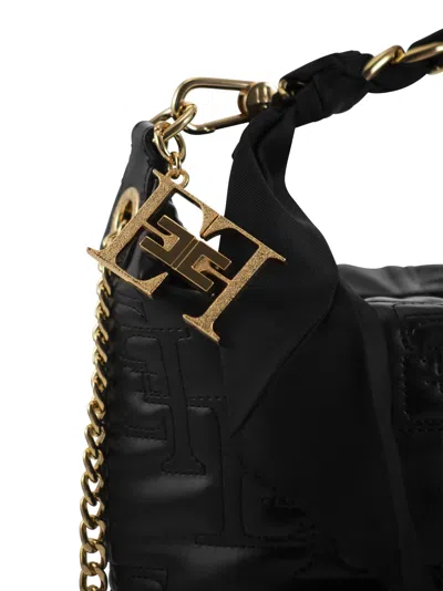Shop Elisabetta Franchi Small Hobo With Foulard Chain In 黑色的
