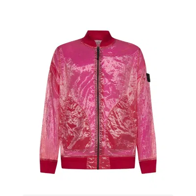 Shop Stone Island Semi Transparent Bomber Jacket In Pink