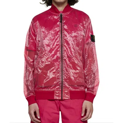 Shop Stone Island Semi Transparent Bomber Jacket In Pink