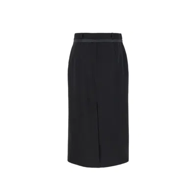 Shop Fendi Virgin Wool Grain De Poud Skirt In 黑色的