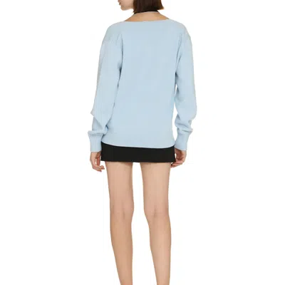 Fendi Melange Pastel Light-blue Stretch Wool Blend Cardigan In 蓝色的