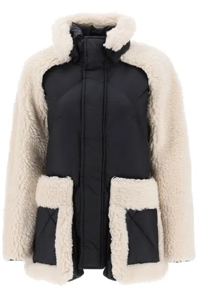 Shop Sacai Convertible Jacket In Ripstop And Faux Shearling In Black, White