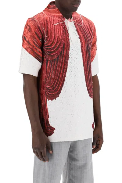 Shop Comme Des Garçons Homme Deux Knit Polo Shirt With Theater Print In White,red