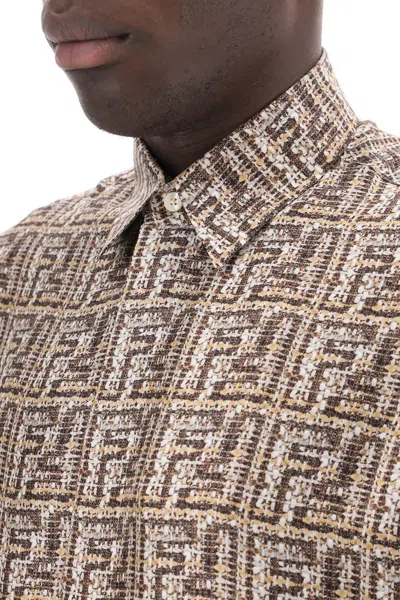 Shop Fendi Short-sleeved Silk Shirt With Ff In Beige,brown