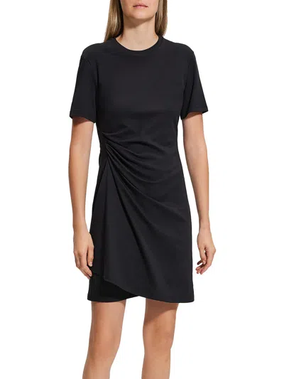 Shop Theory Petites Womens Cotton Gathered Mini Dress In Black