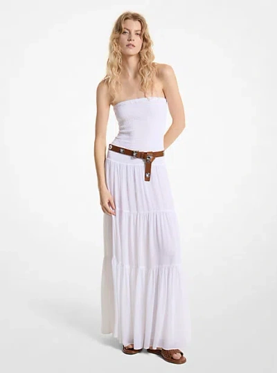 Shop Michael Kors Tiered Smocked Georgette Maxi Dress In White