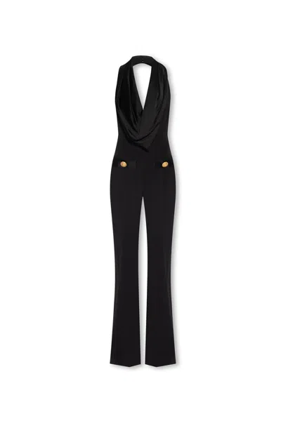 Shop Balmain Jumpsuit With Denuded Shoulders In Black
