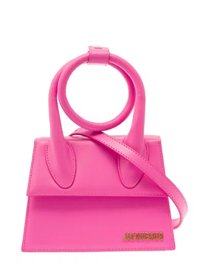 Shop Jacquemus Le Chiquito Noeud Fuchsia Crossbody Bag With Logo Detail In Leather Woman In Pink