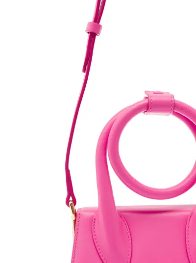 Shop Jacquemus Le Chiquito Noeud Fuchsia Crossbody Bag With Logo Detail In Leather Woman In Pink