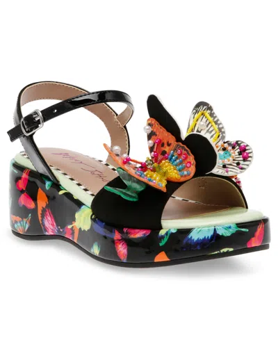 Shop Betsey Johnson Little And Big Girls Lotty Platform Sandals With Butterfly Embellishments In Black Butterfly