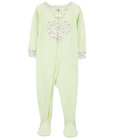 Shop Carter's Baby Boys And Baby Girls 100% Snug Fit Cotton Footie Pajamas In Light Green