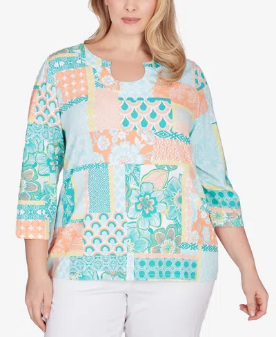 Shop Ruby Rd. Plus Size Knit Patchwork Top In Clear Blue Multi