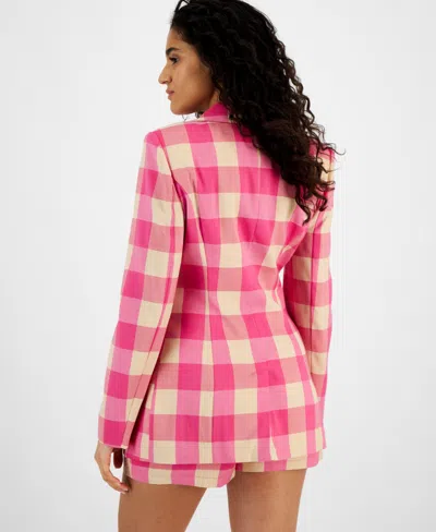 Shop Avec Les Filles Women's Plaid Single-button Blazer In Pink,natural Plaid
