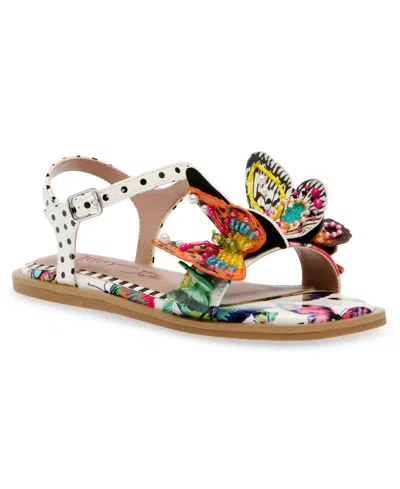 Shop Betsey Johnson Little And Big Girls Dacie Flat Sandals With Butterfly Embellishments In White Butterfly