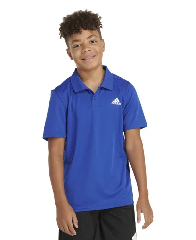Shop Adidas Originals Big Boys Short Sleeve 3-stripe Polyester Mesh Polo In Semi Lucid Blue