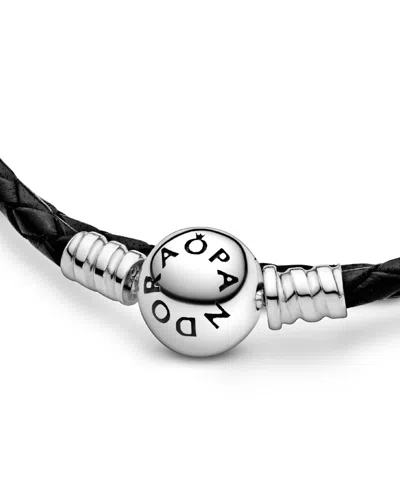 Pandora Moments Sterling Silver Double Leather Bracelet In Leather