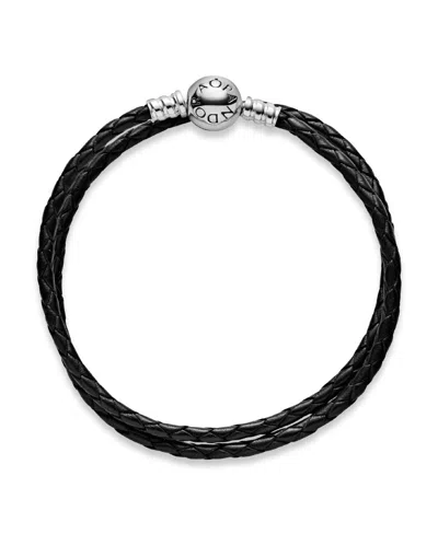 Pandora Moments Sterling Silver Double Leather Bracelet In Leather