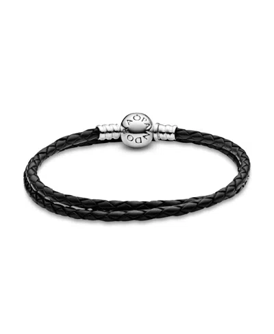 Pandora Moments Sterling Silver Double Leather Bracelet In Leather