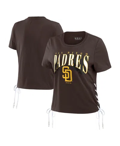Shop Wear By Erin Andrews Women's  Brown San Diego Padres Side Lace-up Cropped T-shirt