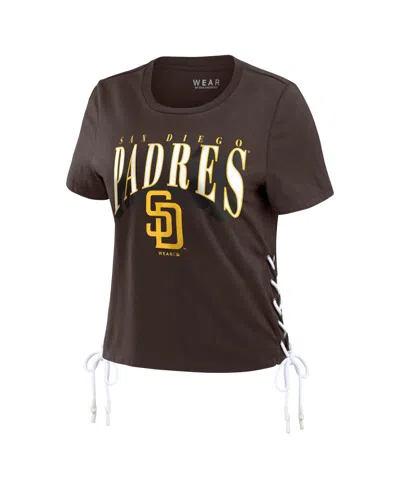 Shop Wear By Erin Andrews Women's  Brown San Diego Padres Side Lace-up Cropped T-shirt