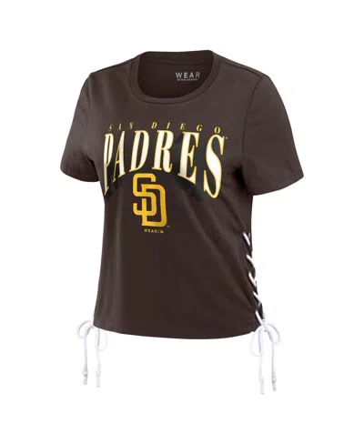 Wear By Erin Andrews Brown San Diego Padres Side Lace-up Cropped T-shirt In Brown