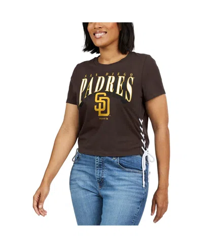 Shop Wear By Erin Andrews Women's  Brown San Diego Padres Side Lace-up Cropped T-shirt