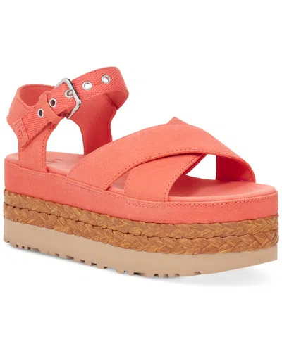 Shop Ugg Women's Aubrey Buckled Strappy Platform Sandals In Vibrant Coral