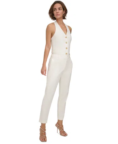 Shop Dkny Women's Mid-rise Slim-fit Bootcut Pants In Ivory
