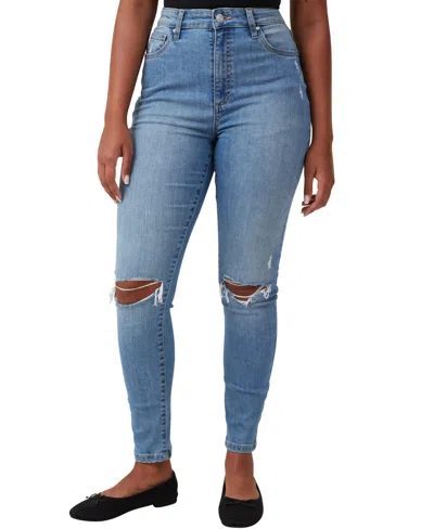 Shop Cotton On Women's Curvy High Stretch Skinny Jeans In Bells Blue Rip