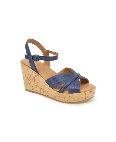 Gentle Souls Nomi Wedge Sandal In Navy Metallic Cork- Leather