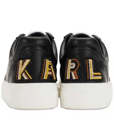 Shop Karl Lagerfeld Women's Calico Patch Embellished-heel Sneakers In White,blue