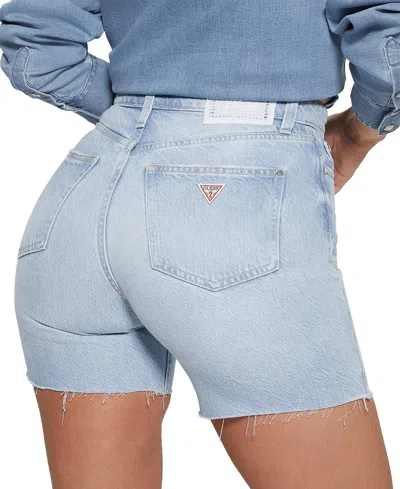 Shop Guess Women's '80s Pedal Raw-hem Denim Shorts In The Seaside