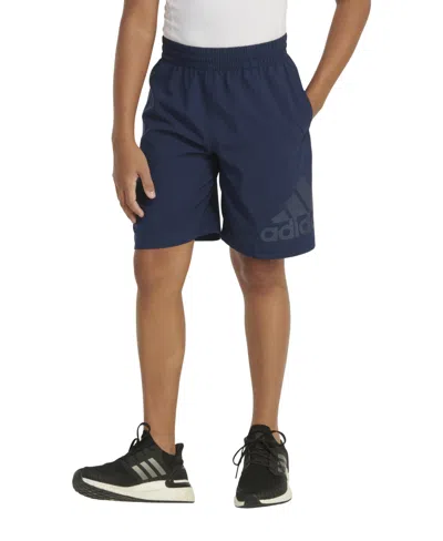 Shop Adidas Originals Big Boys Aeroready Elastic Waistband Big Logo Woven Shorts In Grey