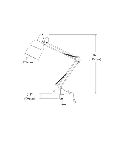 Dainolite 36" Metal Spring Balanced Clamp-on Task Lamp In Gloss White,black