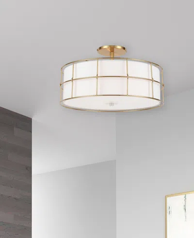 Dainolite 10.25" Fabric, Metal Alcala 3 Light Semi-flush Mount With Shade In Aged Brass,white