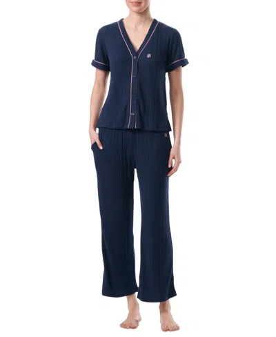 Shop Tommy Hilfiger Women's 2-pc. Short-sleeve Pajamas Set In Sky Captain