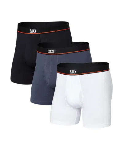 Shop Saxx Men's Non-stop Stretch Boxer Fly Brief, Pack Of 3 In Black,deep Navy,white