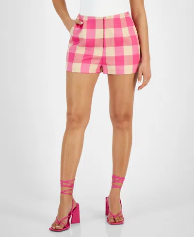 Shop Avec Les Filles Women's Plaid Tailored Shorts In Pink,natural Plaid
