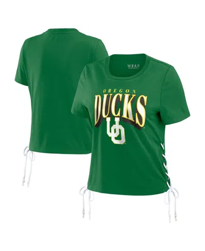 Shop Wear By Erin Andrews Women's  Green Oregon Ducks Side Lace-up Modest Crop T-shirt
