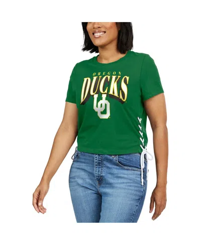 Shop Wear By Erin Andrews Women's  Green Oregon Ducks Side Lace-up Modest Crop T-shirt