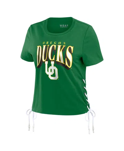 Shop Wear By Erin Andrews Women's  Green Oregon Ducks Side Lace-up Modest Crop T-shirt