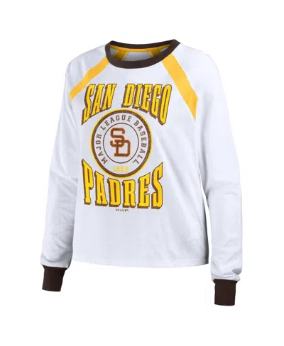Wear By Erin Andrews Women's  White Distressed San Diego Padres Raglan Long Sleeve T-shirt In White