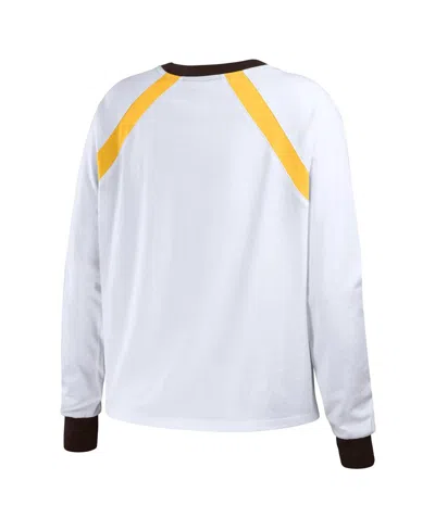 Wear By Erin Andrews Women's  White Distressed San Diego Padres Raglan Long Sleeve T-shirt In White
