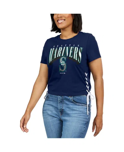 Shop Wear By Erin Andrews Women's  Navy Seattle Mariners Side Lace-up Cropped T-shirt