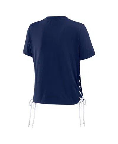 Shop Wear By Erin Andrews Women's  Navy Seattle Mariners Side Lace-up Cropped T-shirt
