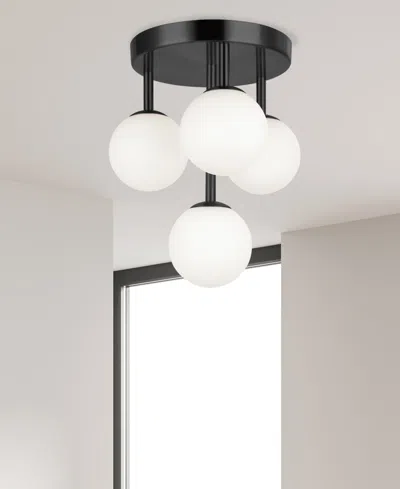 Dainolite Megallan 4-light Flush Mount In Matte Black,opal White