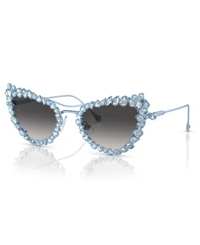 Swarovski Womens Blue Sk7011 Cat-eye Gem-embellished Metal Sunglasses In Matte Light Blue