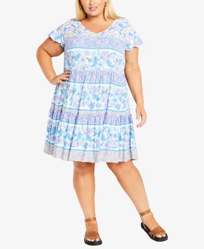Shop Avenue Plus Size Unwind Tiers Mini Dress In Blue Adore Me