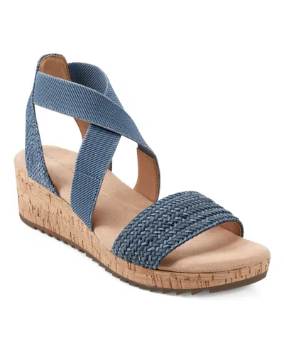 Shop Easy Spirit Women's Lorena Casual Strappy Wedge Sandals In Blue,gold Multi - Textile,manmade