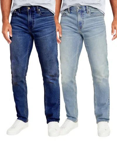 Shop Blu Rock Men's Flex Stretch Slim Straight Jeans, Pack Of 2 In Dark Wash,light Blue